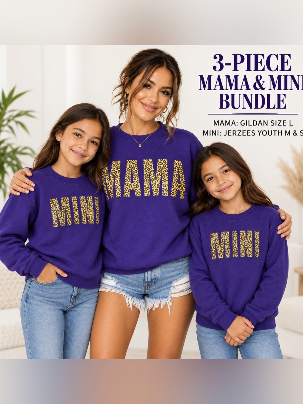 Mama Mini Matching Sweatshirt Bundle Purple Leopard Print Sizes L Youth M S